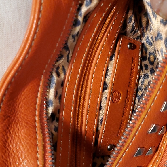 Genuine orange leather crossbody purse w silver colorr accessory. - Picture 3 of 5